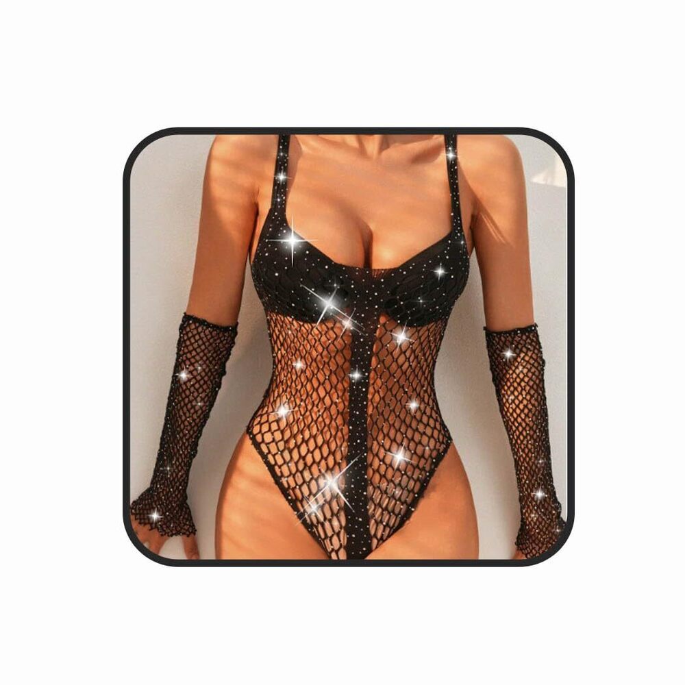 6201 Rhinestone Spider Pantyhose Stockings Sexy Fishnet Bodysuit Mesh One